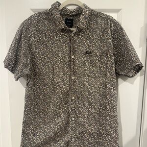 RVCA Men's Brown and White Floral Button Down Shirt